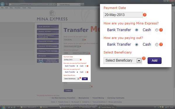 Select how you are PAYING Mina Express